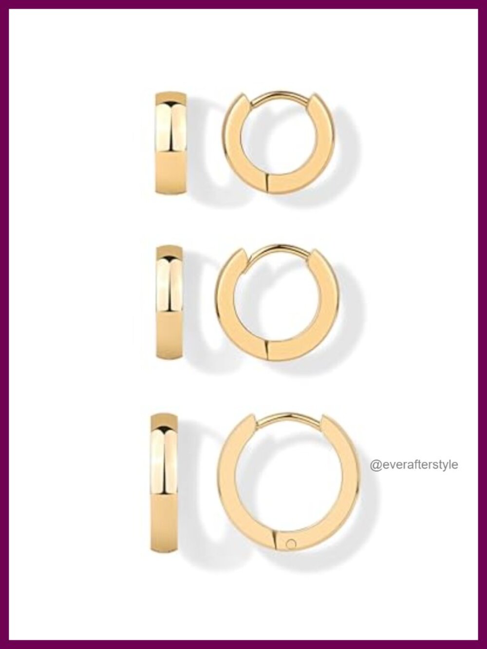Waterproof Huggie Hoop Earring Set Stainless Steel Hinge Back 11mm 13mm 17mm